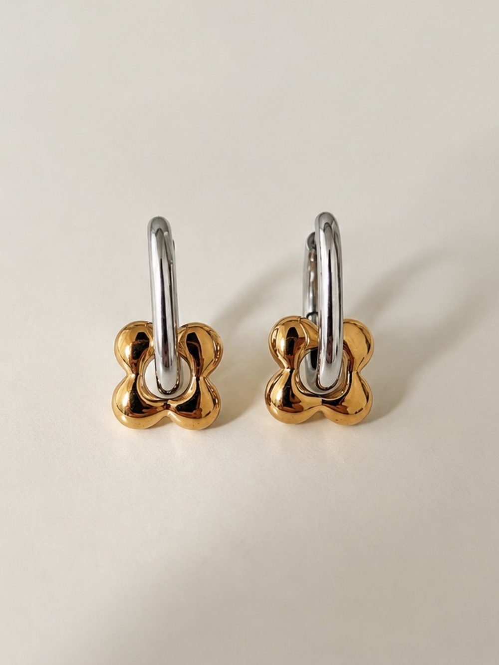 18K Gold Plated Two-Tone Flower Drop Earrings